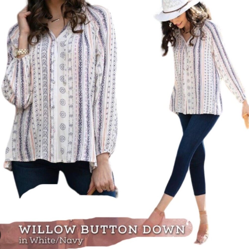 Grace and Lace Willow Button Up Tee XS